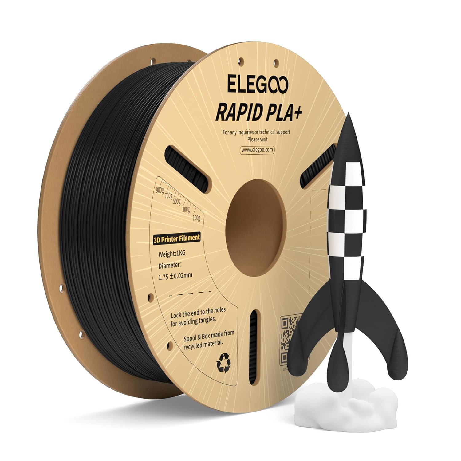 Filamento PLA+ ELEGOO Rapid Negro